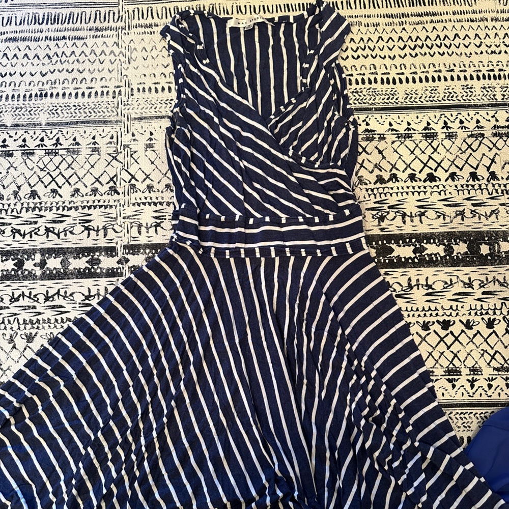Max Studio Navy and White Striped Dress